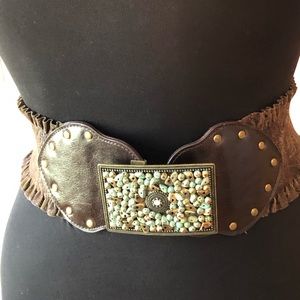 Women’s brown dressy belt with beaded buckle